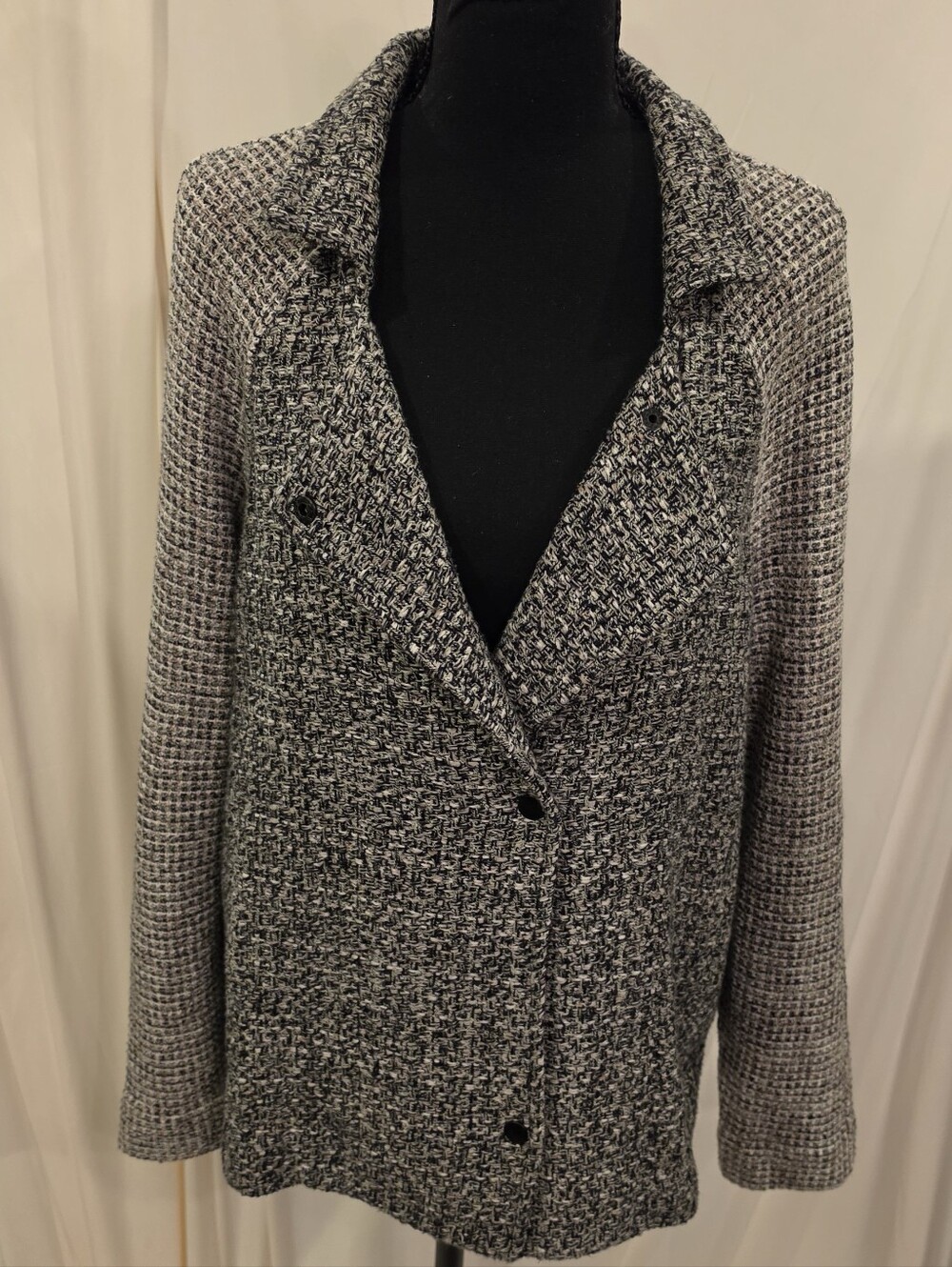 NIC+ZOE Black Gray Textured Knit Blazer Jacket Womens Large L Career Cardigan
